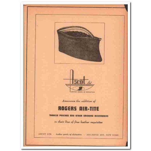ascot ltd 1946 rogers air-tite tobacco pouch leather vintage ad