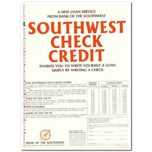 bank of the southwest 1967 new loan service check credit vintage ad