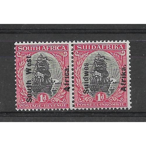 SouthWestAfrica.SG42 1d Dromedaris (Van Riebeeck's ship) Pair.Mounted Mint.Aug18