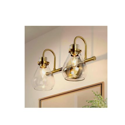 Uolfin Teardrop Bathroom Vanity Light 2-Light Brass Bell Clear Glass Shades