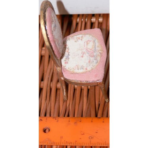 1:12th Doll Dollshouse Louis XIV Style Chair Gilt with Pink & White Cushions