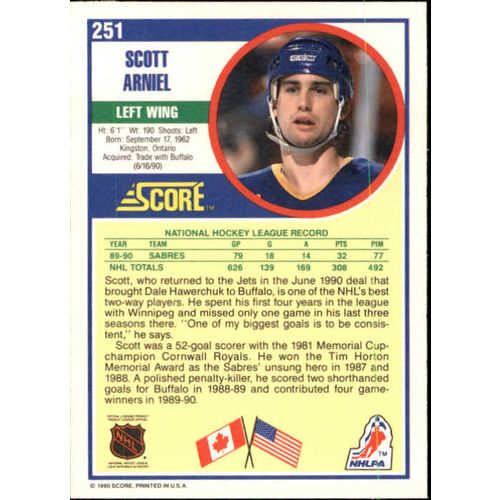 1990/91 Score Hockey Scott Arniel