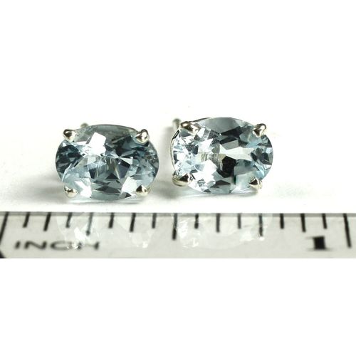 Aquamarine, 925 Sterling Silver Post Earrings, SE002