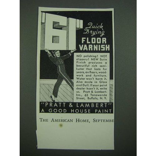 1938 Pratt & Lambert 61 Floor Varnish Ad - Quick Drying