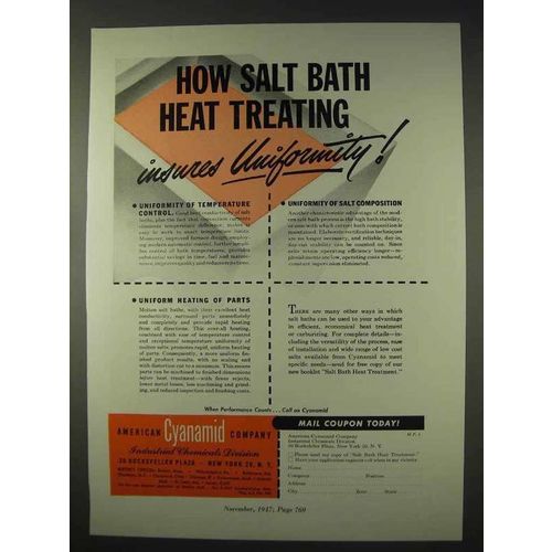 1947 American Cyanamid Ad - Salt Bath Heat Treating