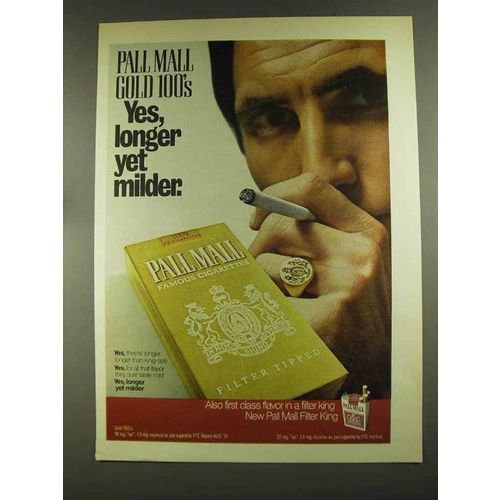 1972 Pall Mall Gold 100's Cigarettes Ad - Longer Milder