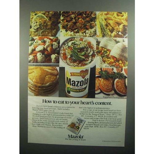 1984 Mazola Corn Oil Ad - Eat to Your Heart's Content