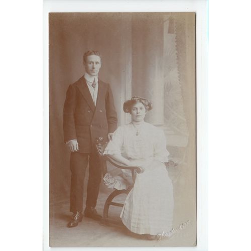 Man and Lady RP Studio Postcard Publisher Heawood & Co Hinckley