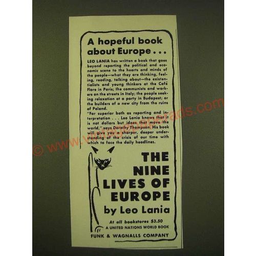 1950 Funk & Wagnalls Ad - The Nine Lives of Europe by Leo Lania