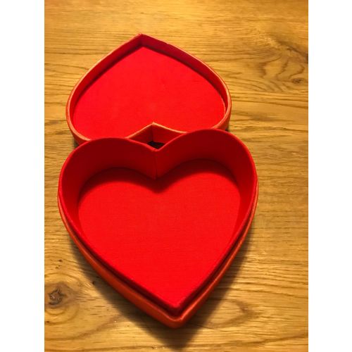 Heart Embroidery and Beaded Trinket Box Covered in Red Satin Fabric