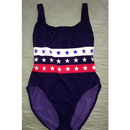 LIZ CLAIBORNE LIZSPORT Navy Blue w/Red White Blue Patriotic Stars Swimsuit-14