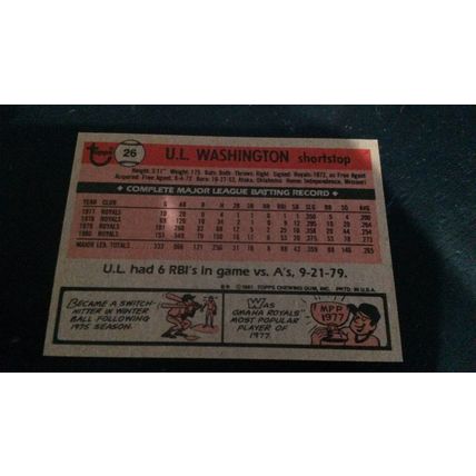 1981 Topps Card # 026 U.L. Washington Very Good-Excellent (4) Kansas City Royals