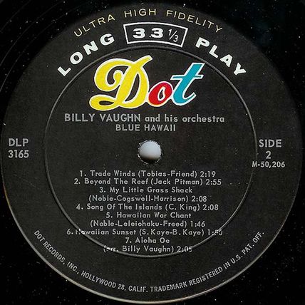 Dot LP #DLP-3165 - "Blue Hawaii" - Billy Vaughn Orchestra