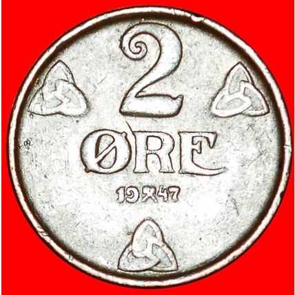 Ⰶ 2 sold(1909-1952): NORWAY★2 ORE 1947 HAAKON VII 1905-1957★LOW START★NO RESERVE