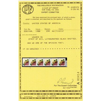 2281c, Mint XF NH Black Litho Color Omitted Error Pair With PFC - Stuart Katz