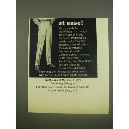 1956 Gordon of Philadelphia Camden Couvert Trousers Ad - At ease!