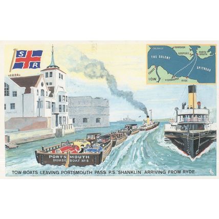 PS Shanklin Portsmouth Tow Boats Ship Fishbourne Ticket Postcard