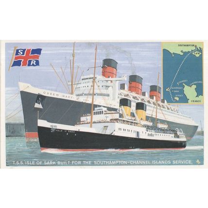TSS Isle Of Sark Southampton Channel Ship Train Ticket Postcard