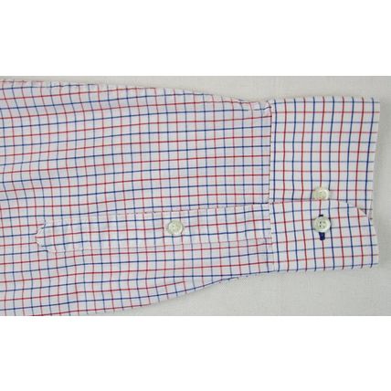 Izod Men's LS White Dress Shirt with Red & Blue Grid Lines, 16-1/2 (34/35)