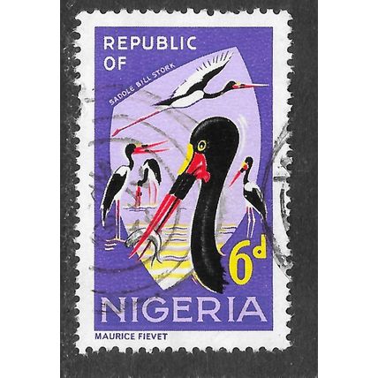 NIGERIA 1965 BIRDS SADDLE BILL STORK 6d USED FLYING FISHING WADING