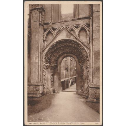 North Door, St Mary's Chapel, Glastonbury Abbey, c.1940 - Walter Scott Postcard