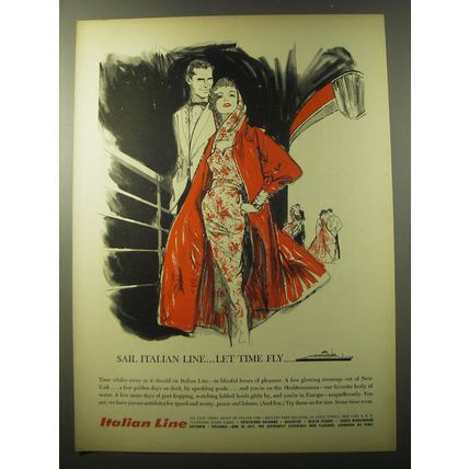 1960 Italian Line Cruise Ad - Sail Italian Line.. Let time fly