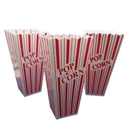 3 Popcorn Tubs, plastic - Vintage/Retro! Reusable Bowls Movie Tub Style - 7.5"