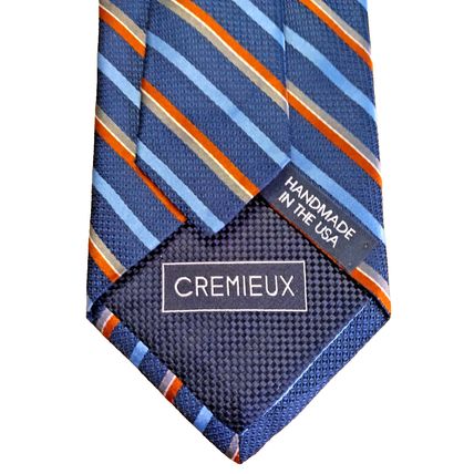 Cremieux Men's Multi Striped Navy Rust Gold 100% Silk Neck Tie Rare Design