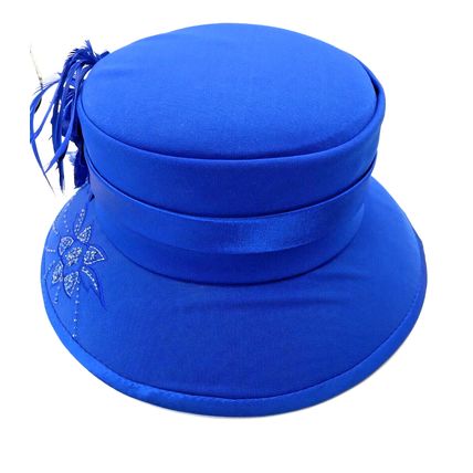 Vintage Milano Paris Derby Blue Embroidered Floral Beaded Feather Cocktail Hat