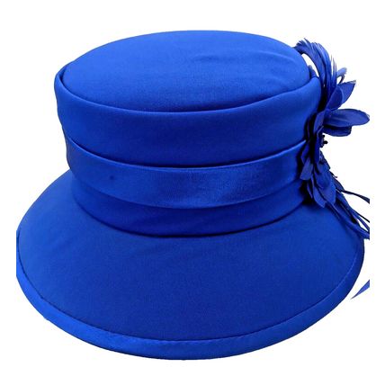 Vintage Milano Paris Derby Blue Embroidered Floral Beaded Feather Cocktail Hat