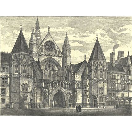 GRAND ENTRANCE TO THE NEW LAW COURTS 1872 Henry William Brewer ANTIQUE ENGRAVING