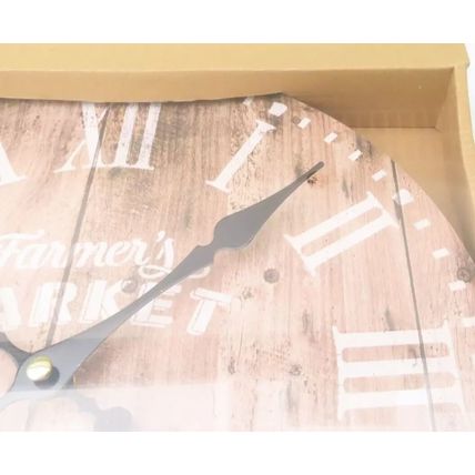 Farmers Market Wall Clock 30 CM MDF Brown Roman Numeral White Gift Time Home
