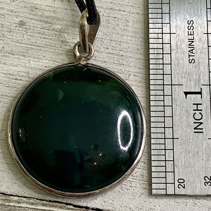 Sterling Silver Green Chalcedony Cabochon Pendant Necklace Adjustable Cord 20"