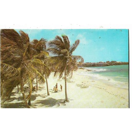 4 postcards lot Barbados beaches 1982/1983 posted stamps & 2 Cockspur Rum cards