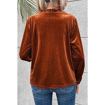 Gold Flame Frilled Collar Velvet Shirt