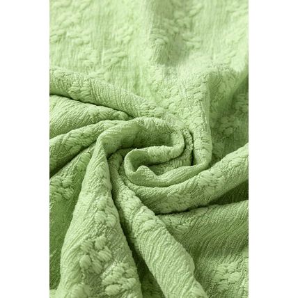 Light Green Solid Color Textured Side Split Crew Neck Blouse