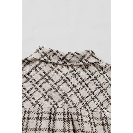White Stripe Plus Size Plaid Buttoned Raw Hem Tunic Shirt Dress