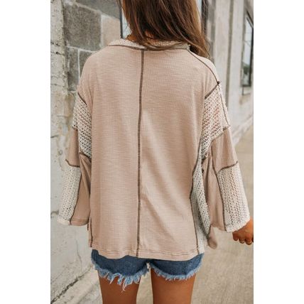 Parchment Crochet Detail Exposed Seam High Low Loose Top