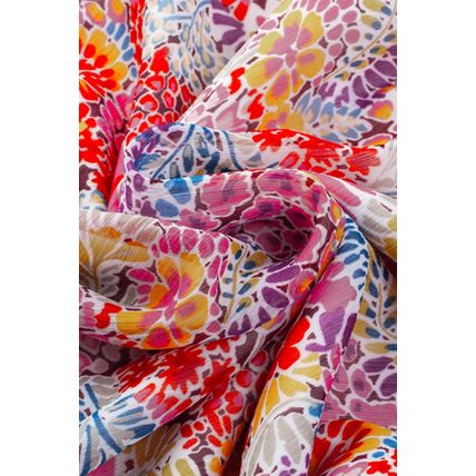 Fiery Red White Floral Print V Neck Long Puff Sleeve Top