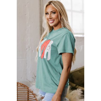 Sea Green MAMA Printed Mineral Wash Crewneck T Shirt