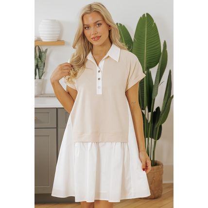 Jet Stream Shirt Collar Buttoned Patchwork Short Sleeve Mini Dress