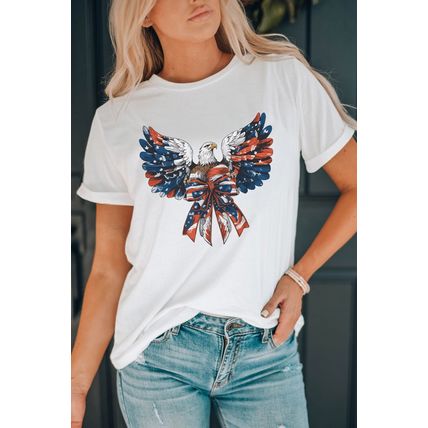 White American Flag Eagle Print Independence Day Tee