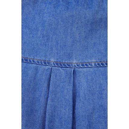 Sky Blue Mineral Wash Frilled Button Up Denim Shirt