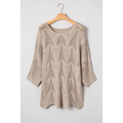 Parchment Hollow Out Knit 7/8 Sleeve Casual Sweater