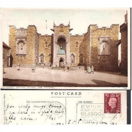 Edinburgh - Scottish National War Memorial -postcard 1938 Exhibition slogan pmk