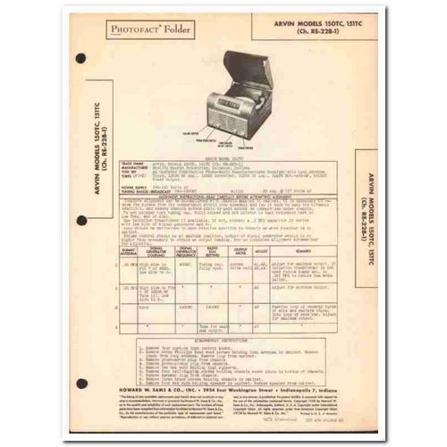 arvin model 150tc 151tc 5-tube am radio phono sams photofact manual