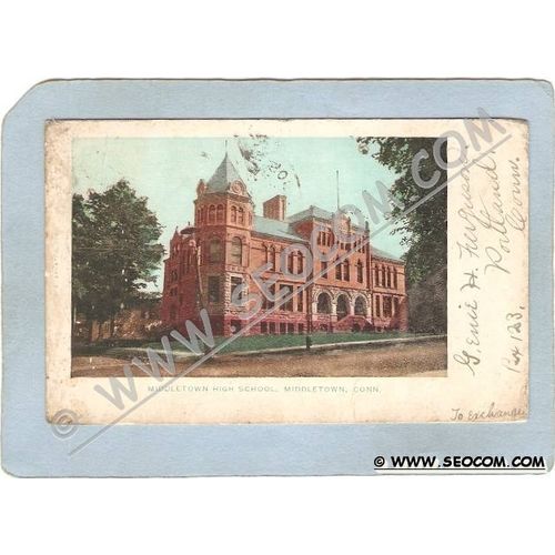 CT Middletown Postcard Middletown High School Undivided Back ct_box3~1419