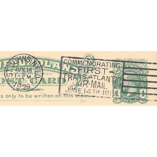 Newfoundland #P13 Postal Card USED CTO First Transatlantic Flight slogan 1929