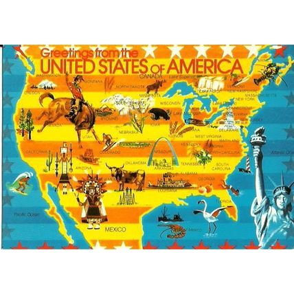 UNITED STATES Map Postcard (RS-1-1A