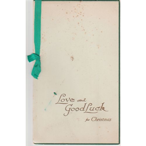 Christmas card circa 1890 unused with designs inside & ribbon tie